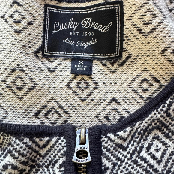 LUCKY BRAND Black Cream Zip Up Jacket S - Picture 5 of 8
